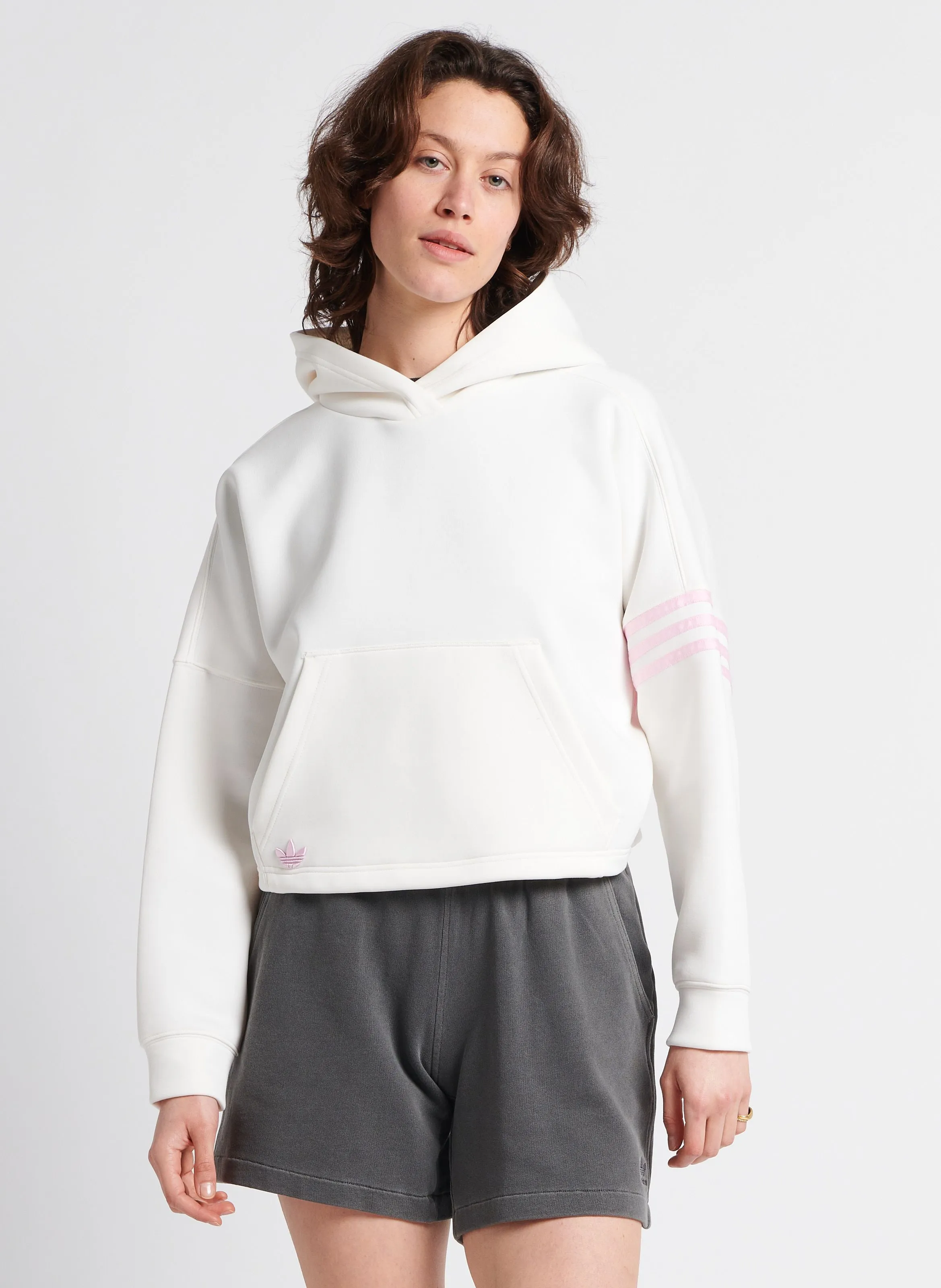 ADIDAS Sudadera holgada de mezcla de algodón con capucha en blanco