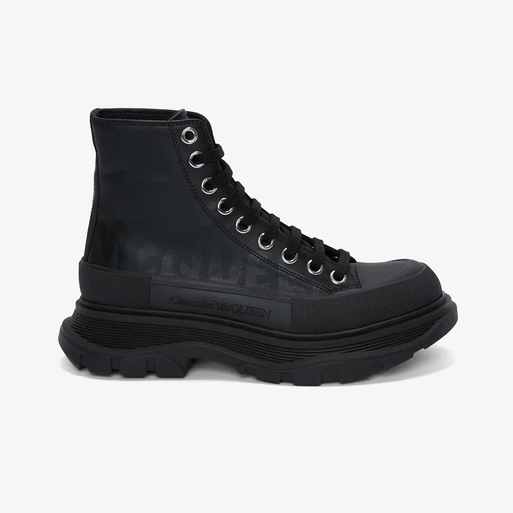 Alexander Mcqueen Bota Tread Slick para mujer Bota con cordones de polifaille negra