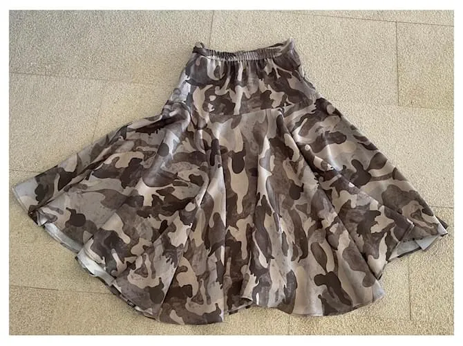 Autre Marque Falda Vila T hecha a medida. 36 tela de camuflaje Castaño Gris Caqui 