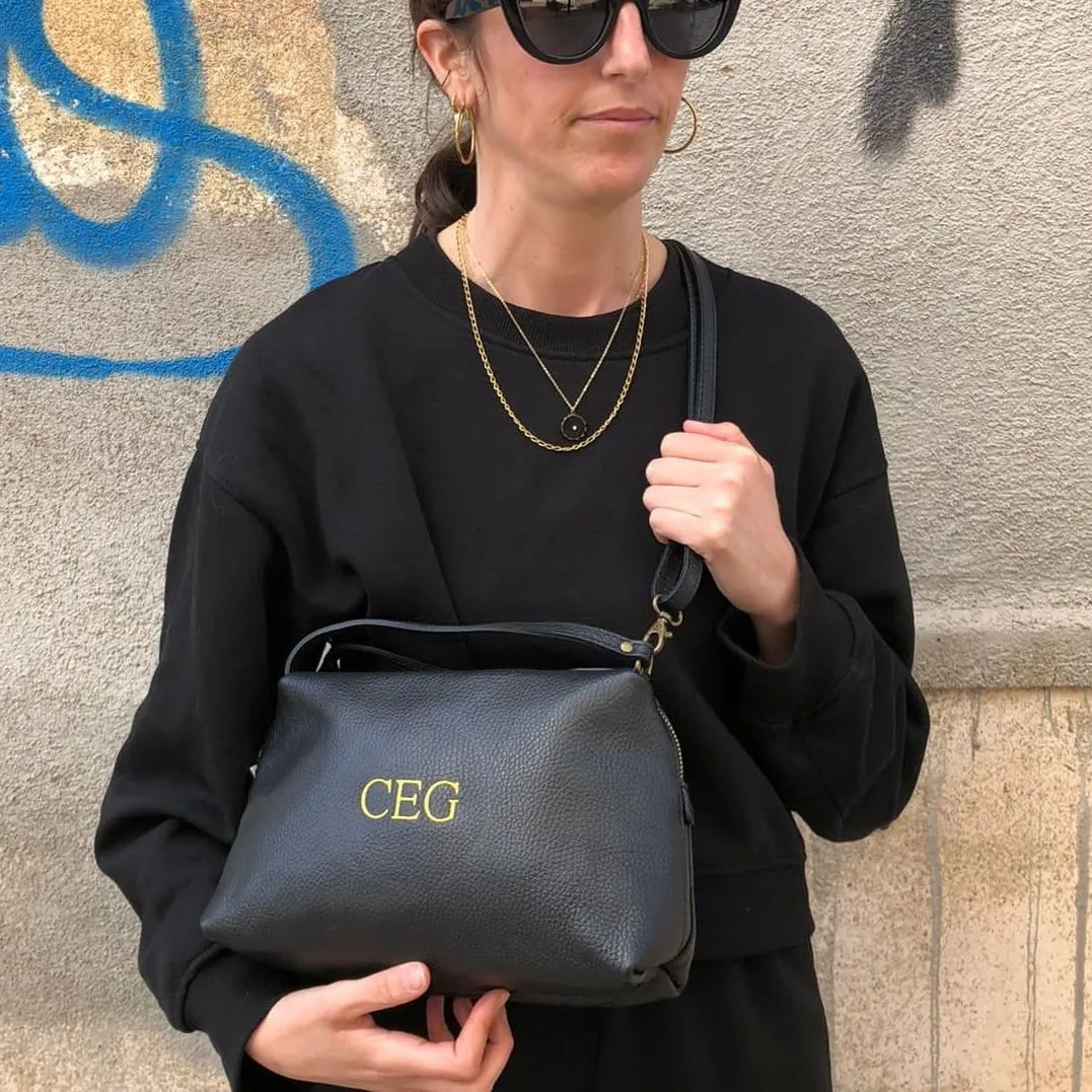 Bolso ovalado piel negro