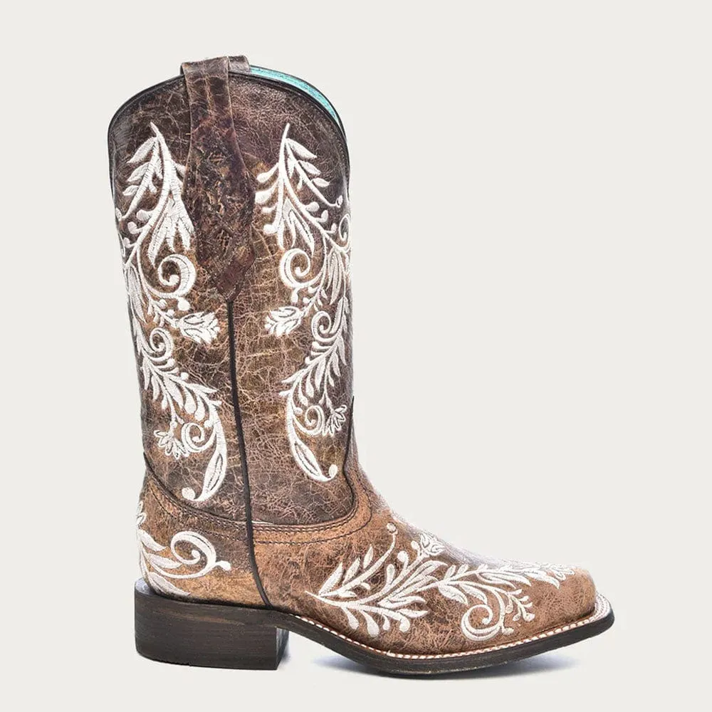 Bota Vaquera Brown / White Embroidery