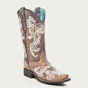 Bota Vaquera Brown / White Embroidery