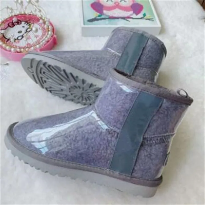 Botas de nieve Zapatos transparentes Botas de satén Mujeres Clásico Diseñador de invierno Australia Mujeres australianas Piel Fu