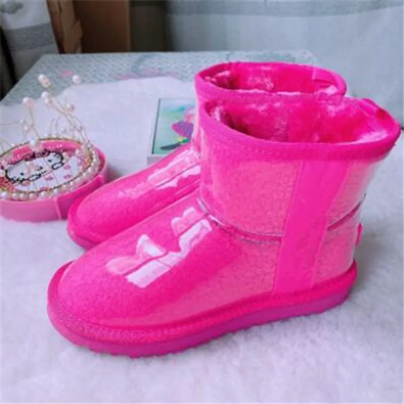 Botas de nieve Zapatos transparentes Botas de satén Mujeres Clásico Diseñador de invierno Australia Mujeres australianas Piel Fu