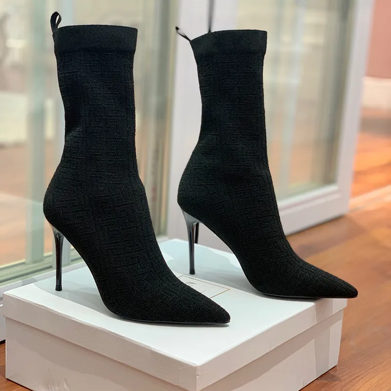 Botines de aguja Zapatos de calcetín de moda para mujer Calcetines elásticos de punto de calidad superior Diseñador de botas 10.