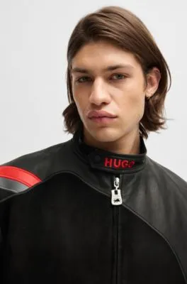 Chaqueta de piel HUGO x RB slim fit con motivo de toro de la marca