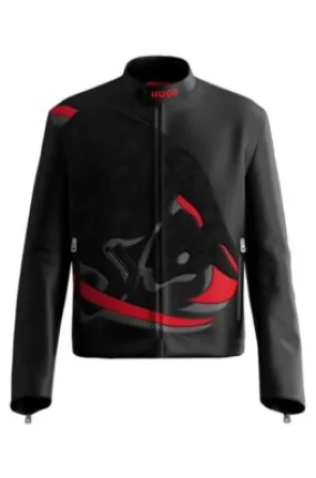 Chaqueta de piel HUGO x RB slim fit con motivo de toro de la marca