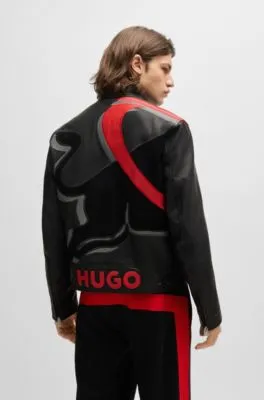 Chaqueta de piel HUGO x RB slim fit con motivo de toro de la marca