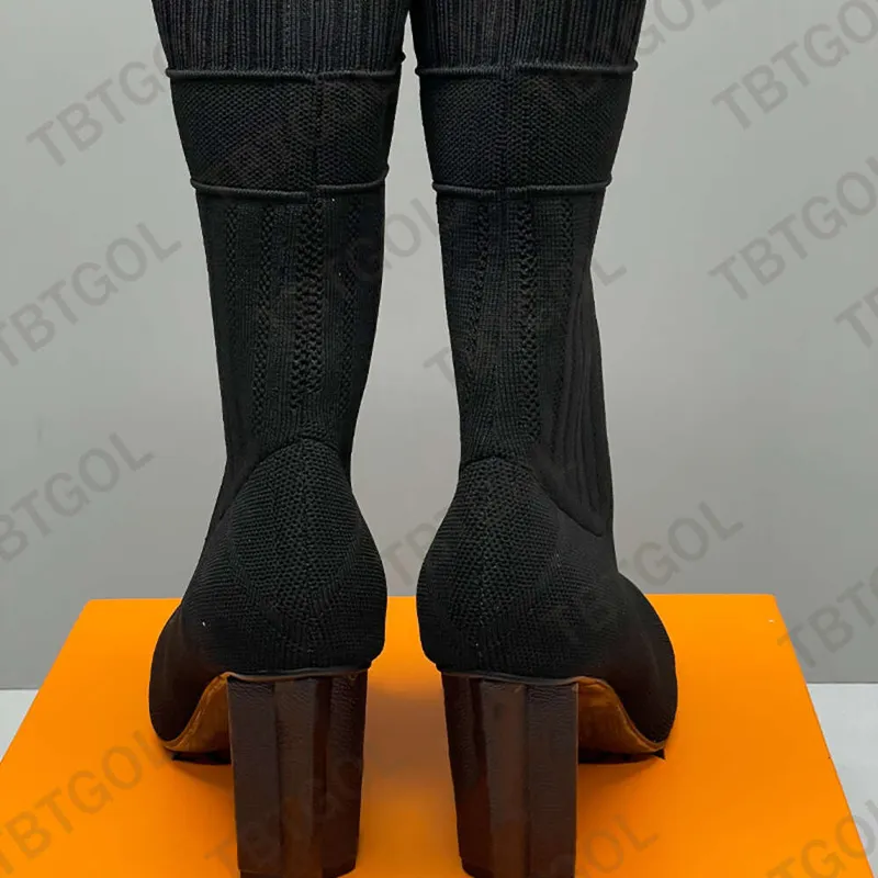 Diseñadores Botas Silueta Tobillo Bota Tacones Zapatos Mujer Plataforma Tacones Calcetines de punto Bota Bordado Letras Elástico