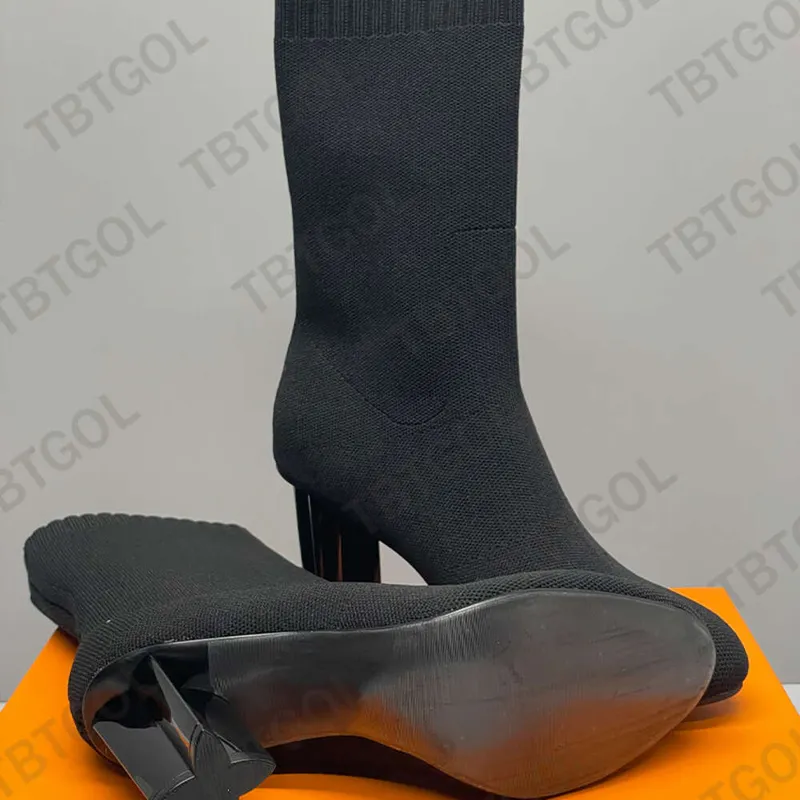 Diseñadores Botas Silueta Tobillo Bota Tacones Zapatos Mujer Plataforma Tacones Calcetines de punto Bota Bordado Letras Elástico