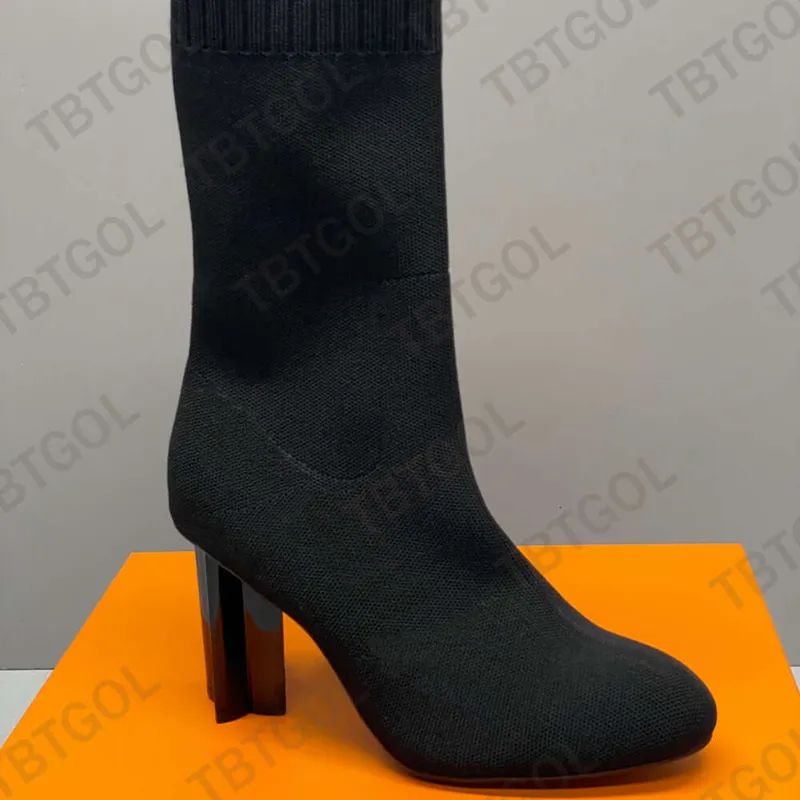 Diseñadores Botas Silueta Tobillo Bota Tacones Zapatos Mujer Plataforma Tacones Calcetines de punto Bota Bordado Letras Elástico