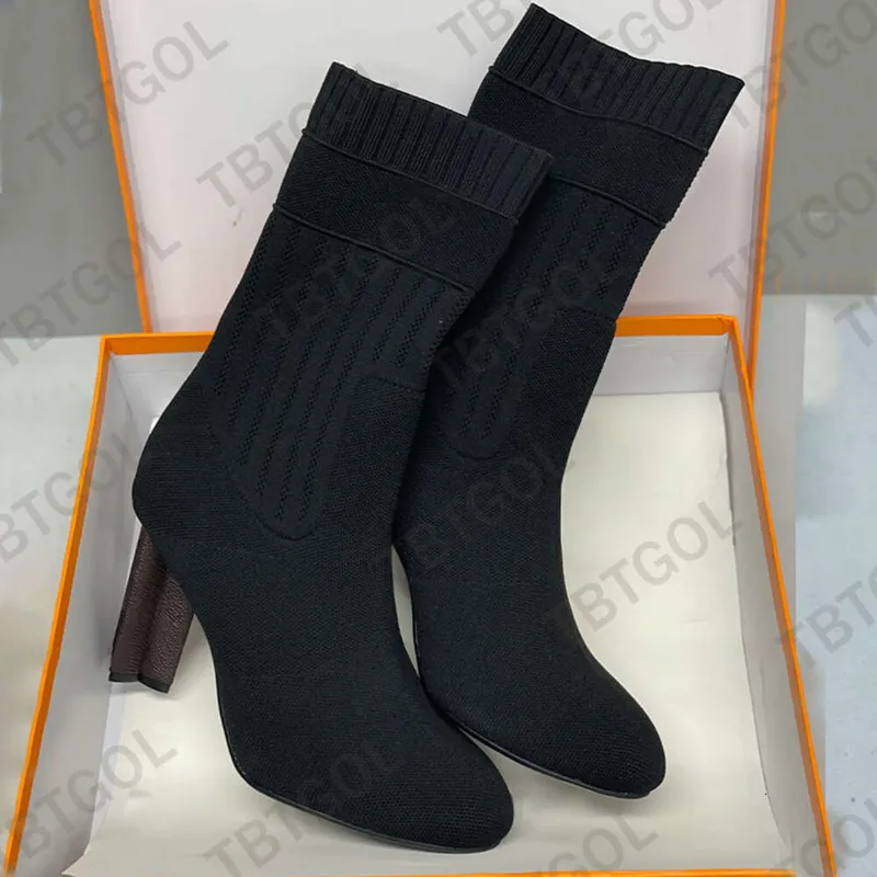 Diseñadores Botas Silueta Tobillo Bota Tacones Zapatos Mujer Plataforma Tacones Calcetines de punto Bota Bordado Letras Elástico