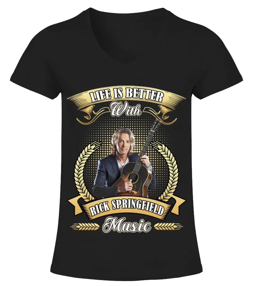 LIFE IS BETTER WITH RICK SPRINGFIELD MUSIC Camiseta cuello pico Mujer