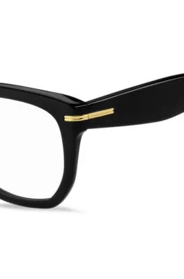 Montura para gafas graduadas de acetato negro con bisagras doradas