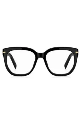 Montura para gafas graduadas de acetato negro con bisagras doradas