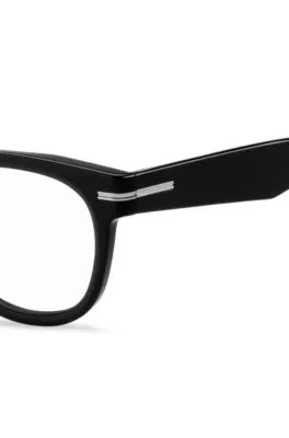 Montura para gafas graduadas de acetato negro con bisagras plateadas