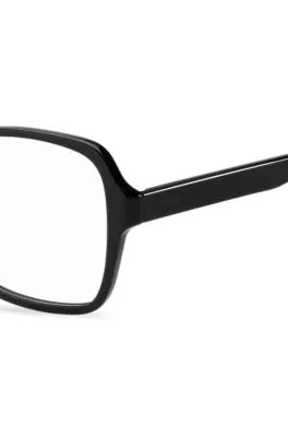 Montura para gafas graduadas de acetato negro con detalles de la marca en las patillas