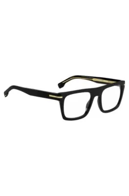 Montura para gafas graduadas de acetato negro con detalles dorados