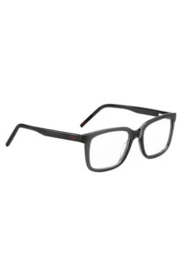 Montura para gafas graduadas de acetato negro con logos rojos