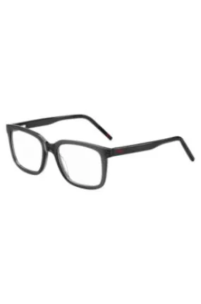 Montura para gafas graduadas de acetato negro con logos rojos