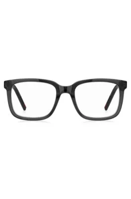 Montura para gafas graduadas de acetato negro con logos rojos