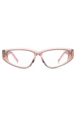 Montura para gafas graduadas de acetato rosa con monograma en 3D