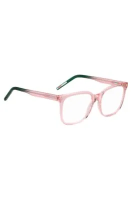 Montura para gafas graduadas de acetato rosa con terminales verdes