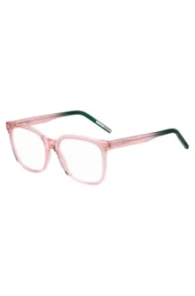 Montura para gafas graduadas de acetato rosa con terminales verdes