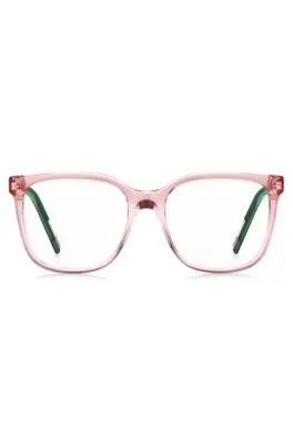 Montura para gafas graduadas de acetato rosa con terminales verdes