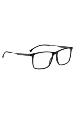 Montura para gafas graduadas en acetato negro con patillas de acero negro