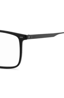 Montura para gafas graduadas en acetato negro con patillas de acero negro