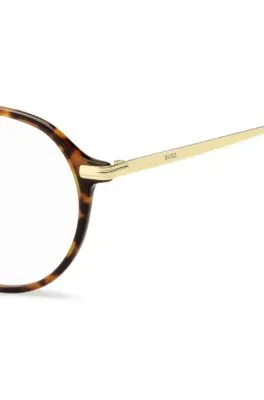 Montura para gafas graduadas redonda en acetato Habana con patillas en tono dorado