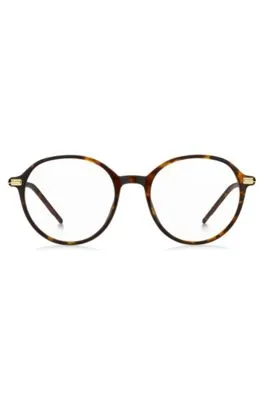 Montura para gafas graduadas redonda en acetato Habana con patillas en tono dorado