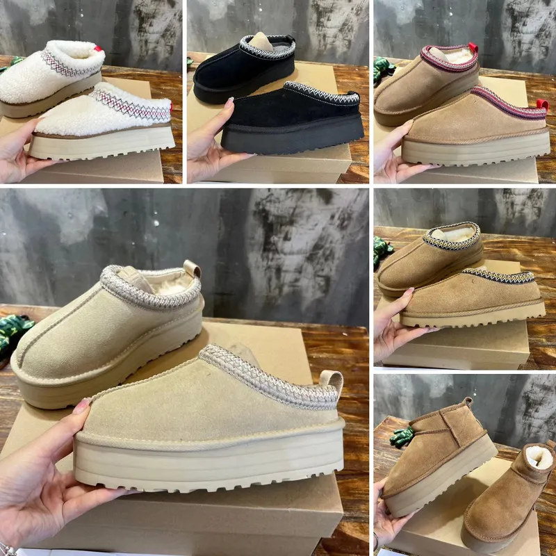 Mujeres Tazz Zapatillas Moda Tasman Fur Diapositivas Diseñador Clásico Semilla Mini Plataforma Bota Slip-on Lujo Gamuza Lana Inv