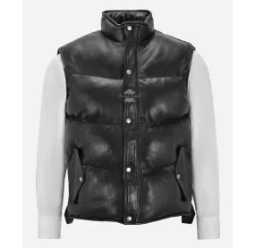 NITROGEN Mens Puffer Gilet Leather Sleeveless Padded Jacket