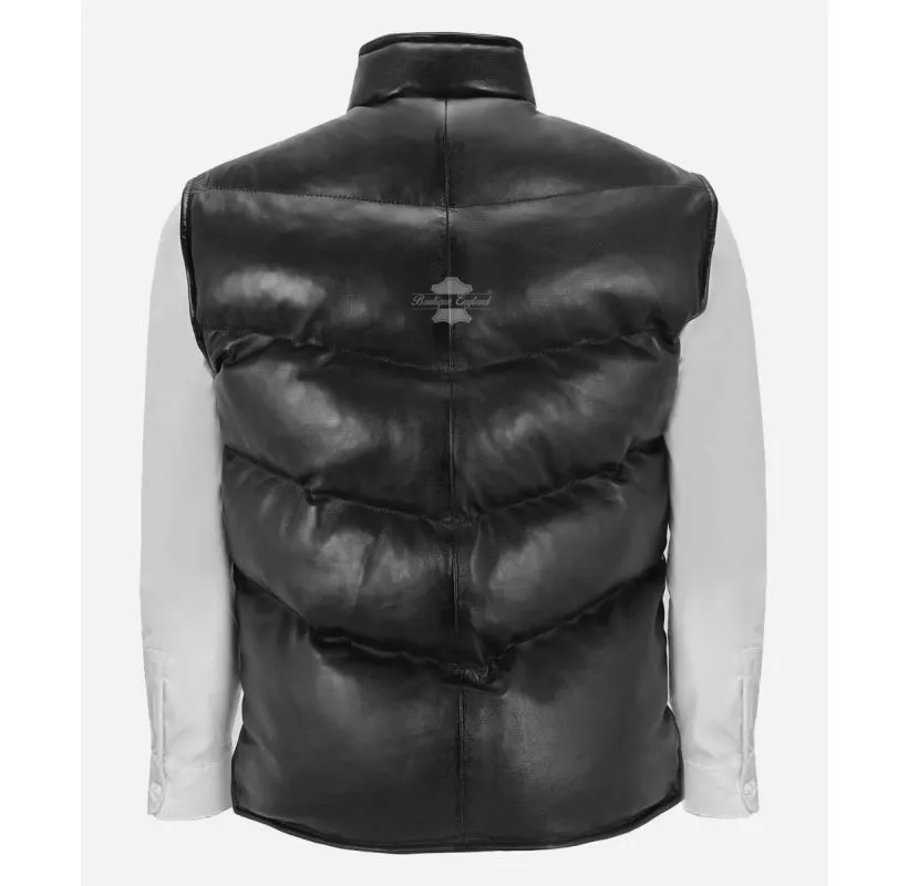 NITROGEN Mens Puffer Gilet Leather Sleeveless Padded Jacket