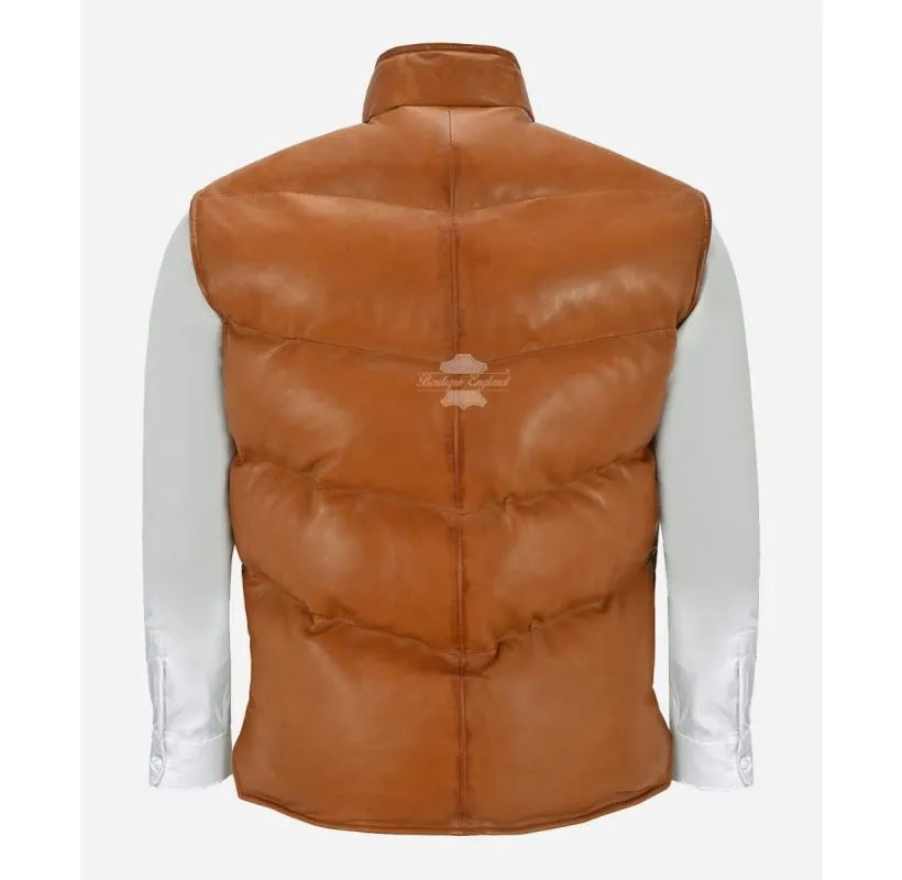 NITROGEN Mens Puffer Gilet Leather Sleeveless Padded Jacket