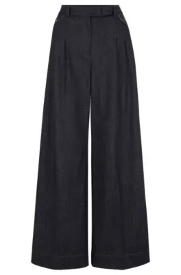 Pantalones relaxed fit en lana virgen con efecto denim