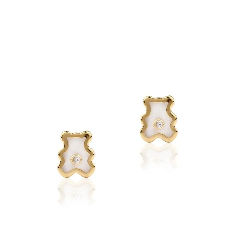 Pendientes " Bear" oro 18k ,nacar y circonitas