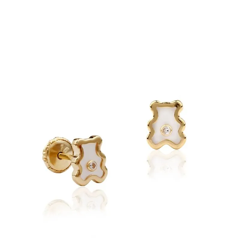 Pendientes " Bear" oro 18k ,nacar y circonitas