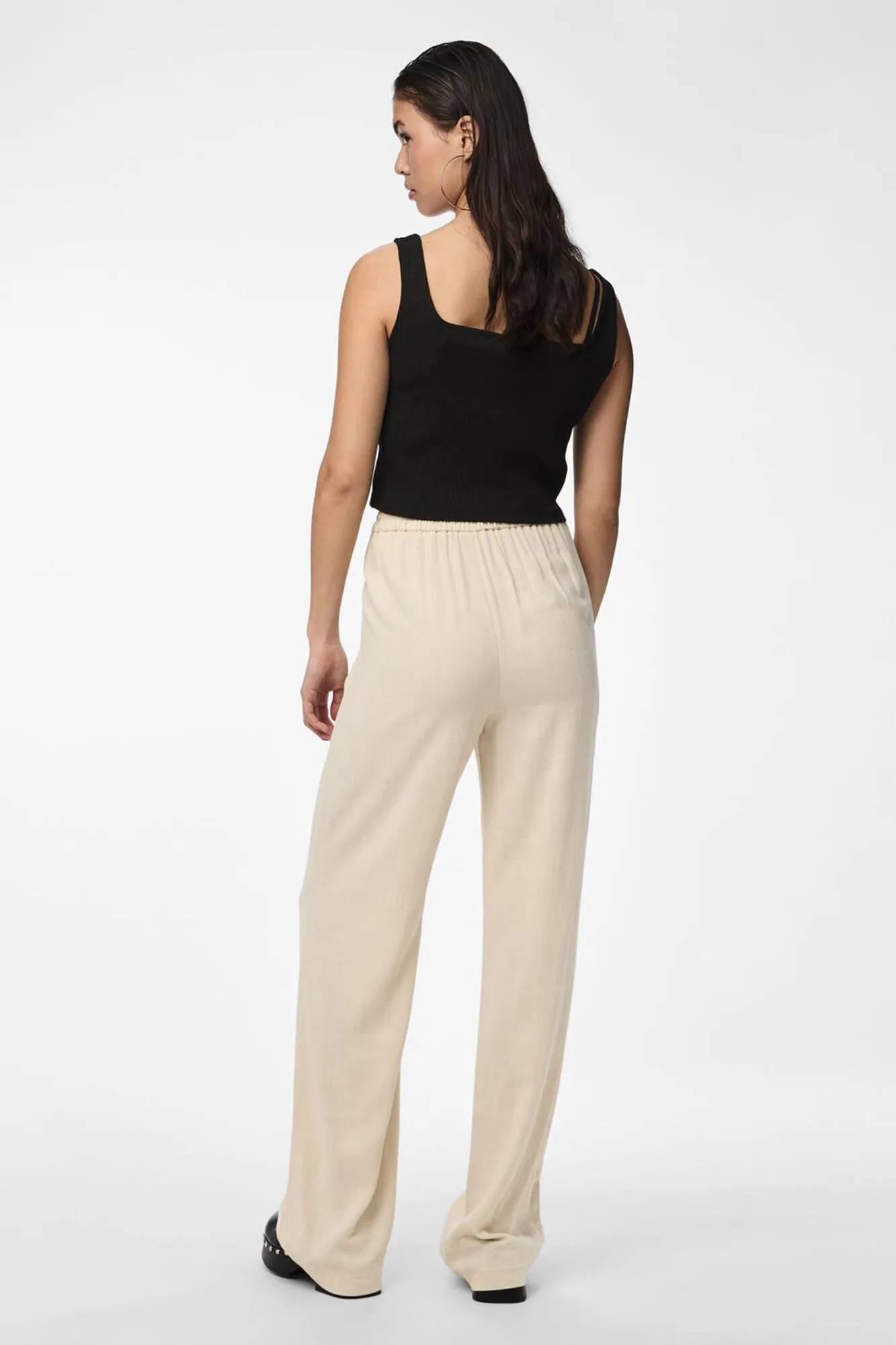 Pieces Pantalón lino de mujer fluido con cintura elástica