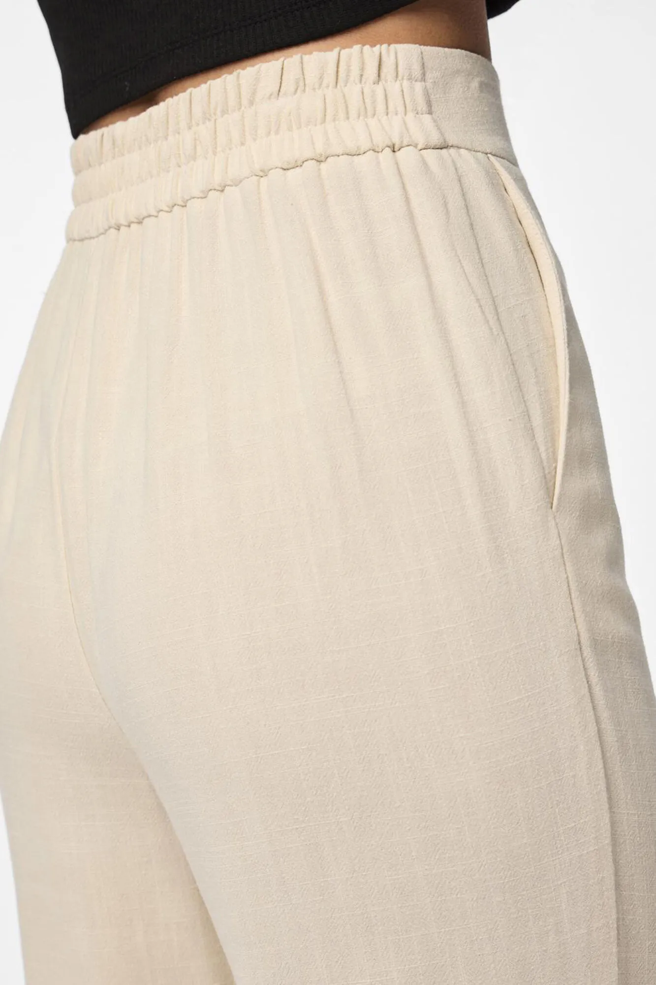 Pieces Pantalón lino de mujer fluido con cintura elástica