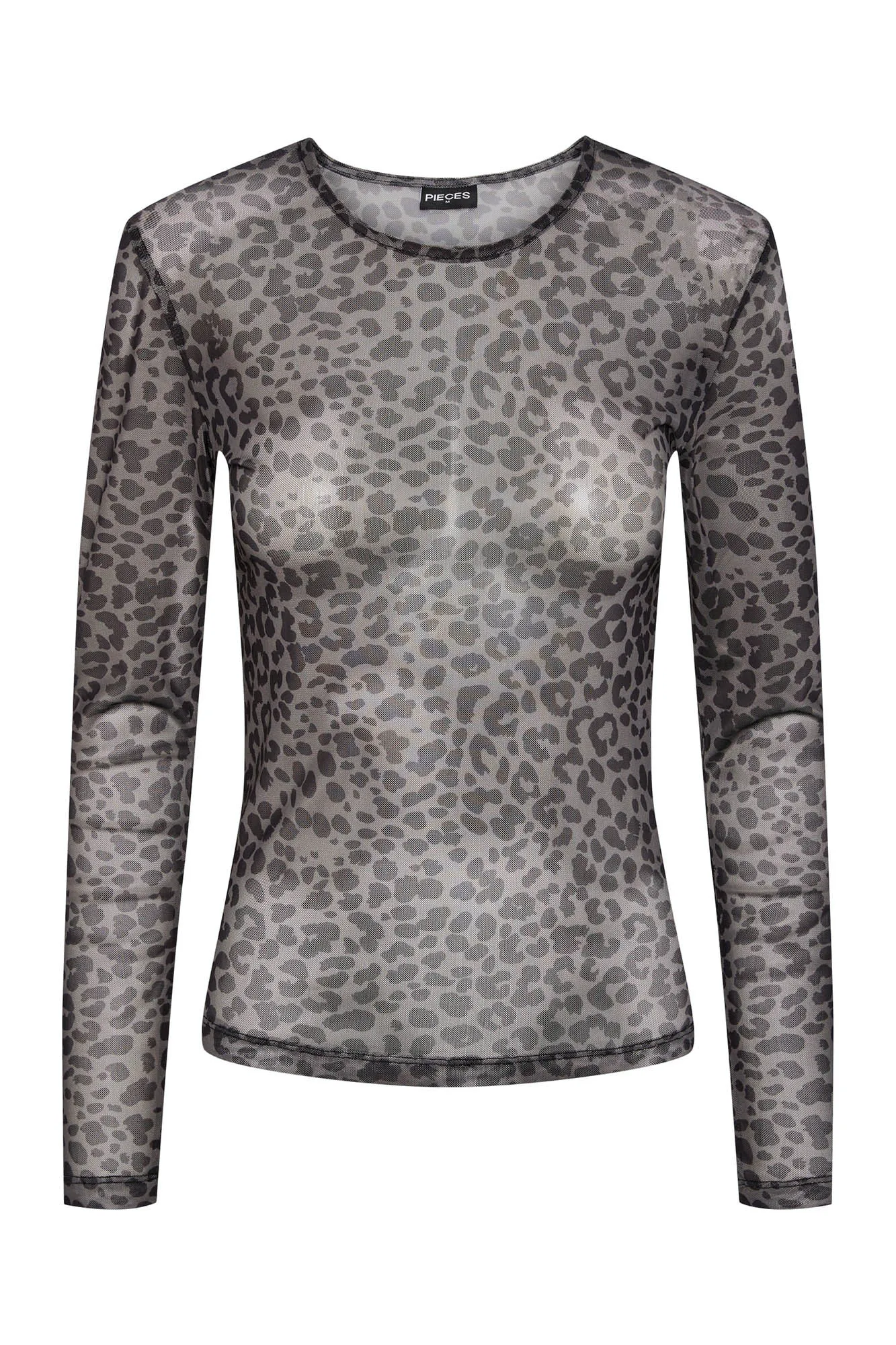 Pieces Top tul de manga larga y print en leopardo