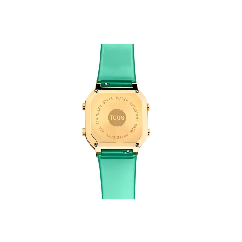 Reloj Tous digital de policarbonato menta y acero IPG dorado D-BEAR Fresh 3000133000