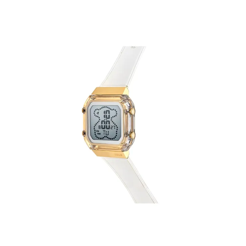 Reloj Tous digital de policarbonato transparente y acero IPG dorado D-BEAR Fresh 3000131200