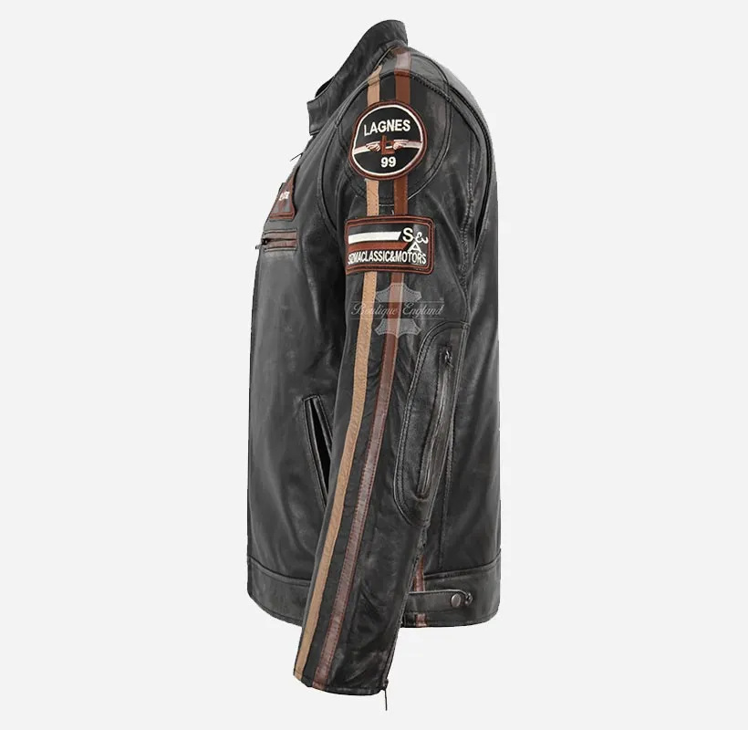 SIZMA Black Vintage Waxed Mens Leather Biker Jacket