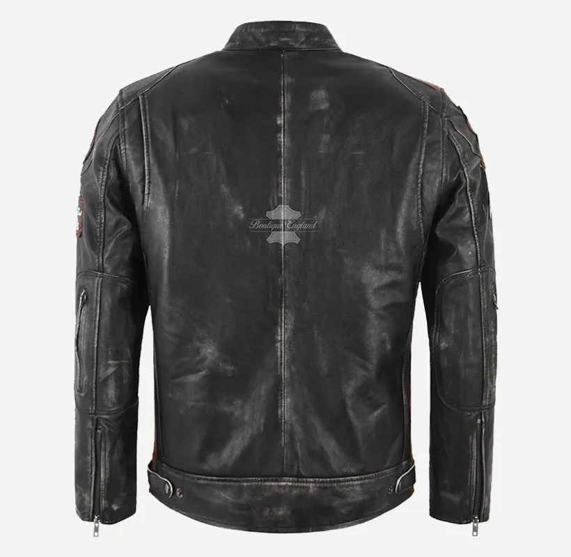 SIZMA Black Vintage Waxed Mens Leather Biker Jacket