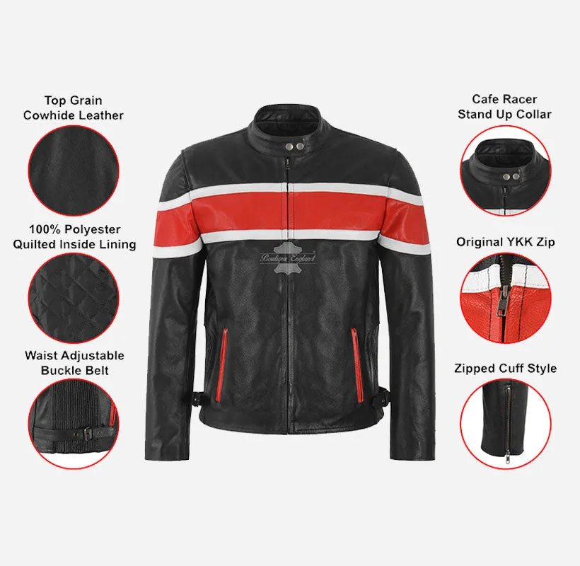 Thunderstrike Mens Black Biker Leather Jacket Cafe Racer Style Motocross Jacket