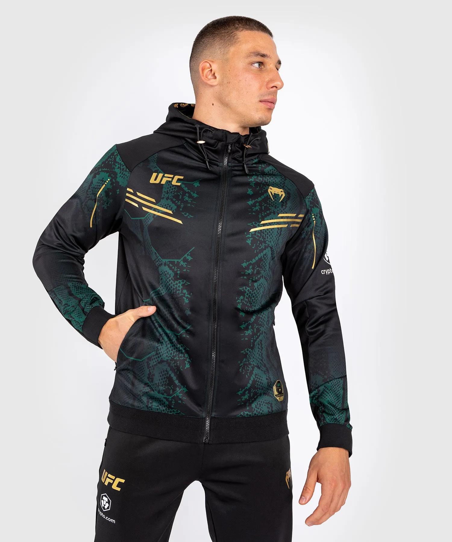 UFC Adrenaline by Venum Authentic Fight Night Sudadera con capucha para Hombre - Emerald Edition - Verde/Negro/Dorado