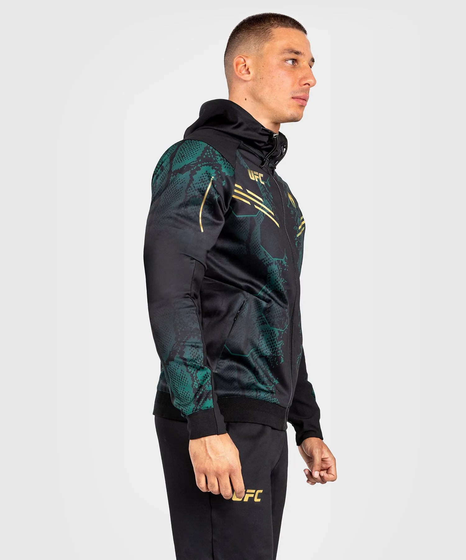 UFC Adrenaline by Venum Authentic Fight Night Sudadera con capucha para Hombre - Emerald Edition - Verde/Negro/Dorado